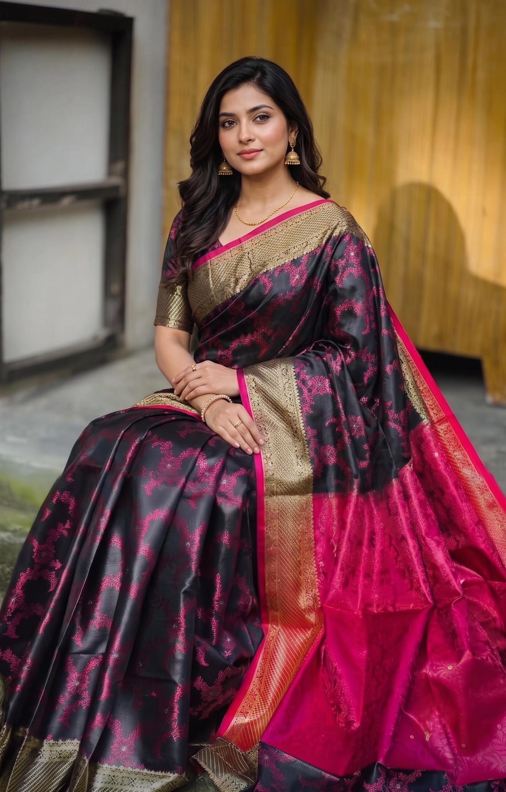 কাঞ্চিপুরম কাতান শাড়ি ব্লাউজ পিছ সহ