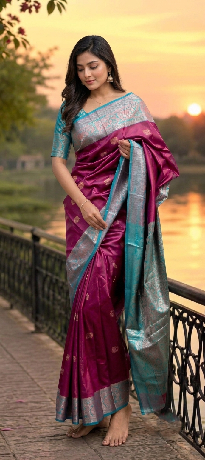 প্রিমিয়াম পাইকশা কাতান শাড়ি ব্লাউজ পিছ