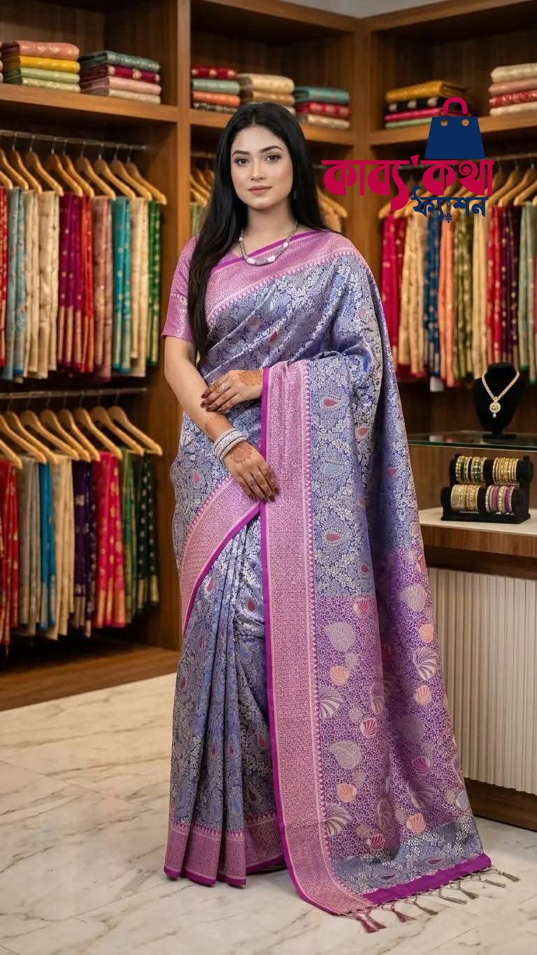 প্রিমিয়াম কাঞ্চিপুরম কাতান শাড়ি ব্লাউজ পিছ সহ