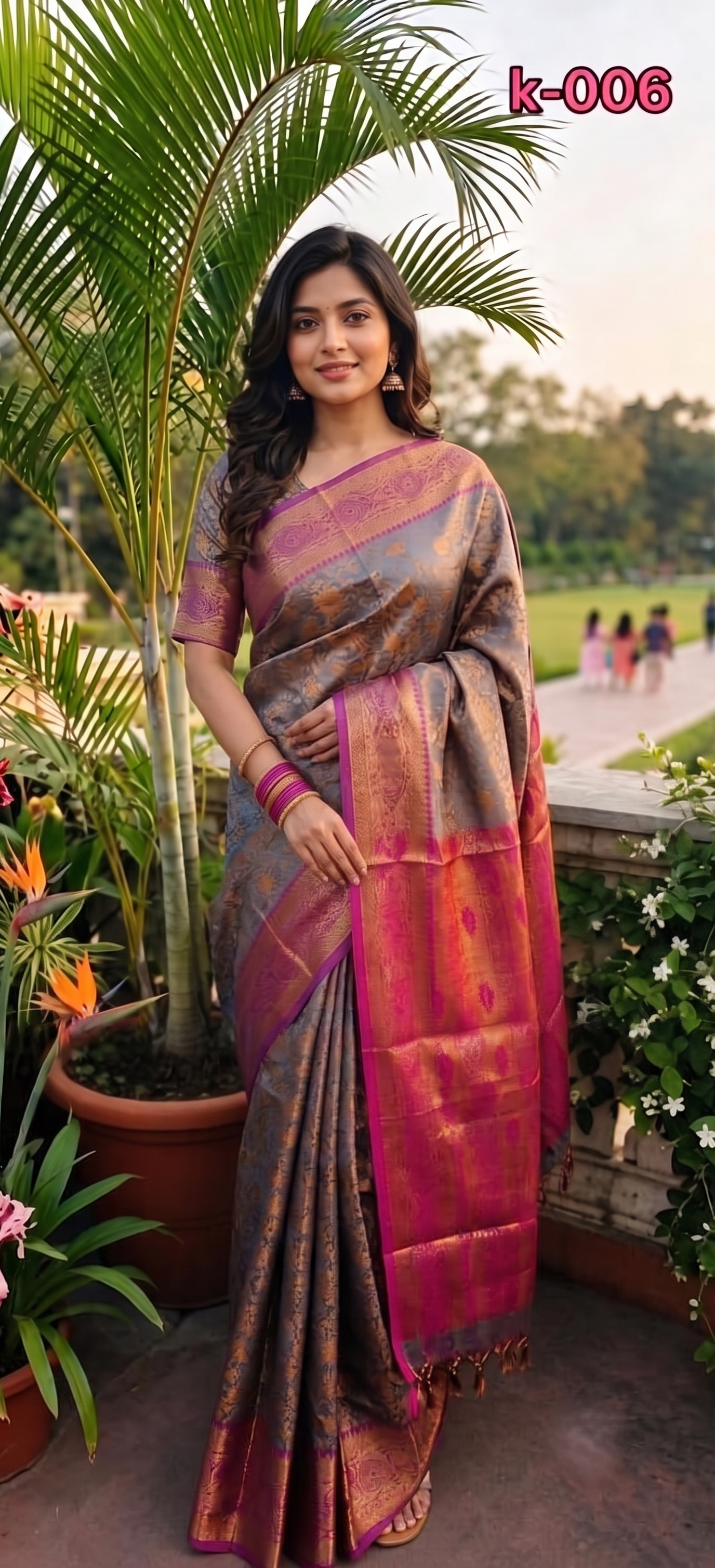 কাঞ্চিপুরম কাতান শাড়ি ব্লাউজ পিছ সহ
